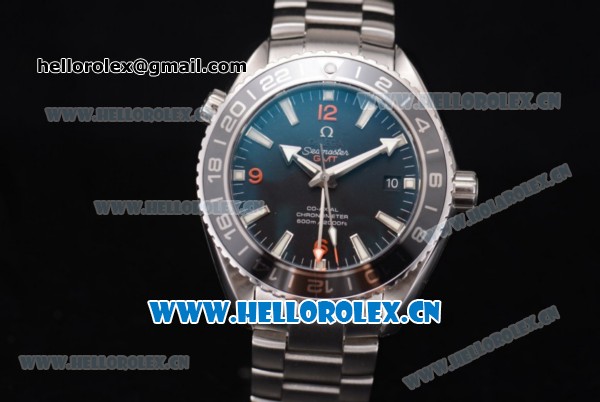 Omega Seamaster Planet Ocean GMT Clone Omega 8605 Automatic Stainless Steel Case/Bracelet with Black Dial and Stick/Arabic Numeral Markers (BP) - Click Image to Close