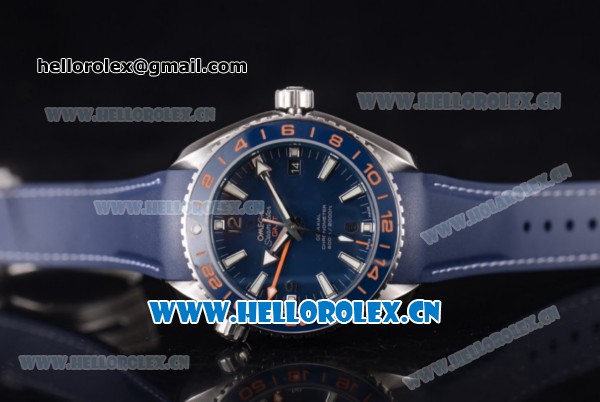 Omega Planet Ocean GMT 600m Clone Omega 8605 Automatic Steel Case with Blue Dial Stick/Arabic Numeral Markers and Blue Rubber Strap (BP) - Click Image to Close