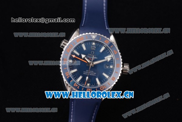Omega Planet Ocean GMT 600m Clone Omega 8605 Automatic Steel Case with Blue Dial Stick/Arabic Numeral Markers and Blue Rubber Strap (BP) - Click Image to Close