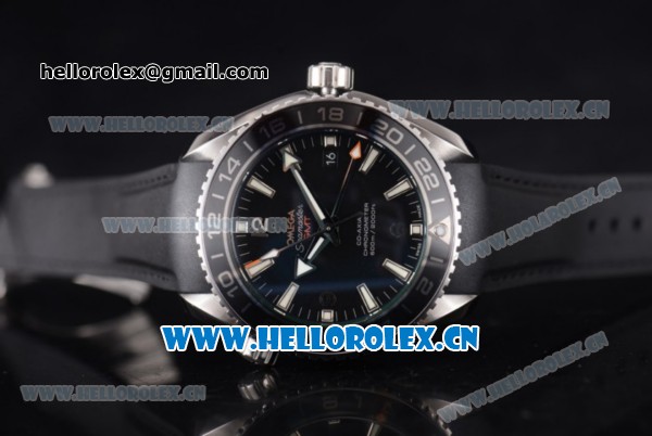 Omega Planet Ocean GMT 600m Clone Omega 8605 Automatic Steel Case with Black Dial Stick/Arabic Numeral Markers and Black Rubber Strap (BP) - Click Image to Close