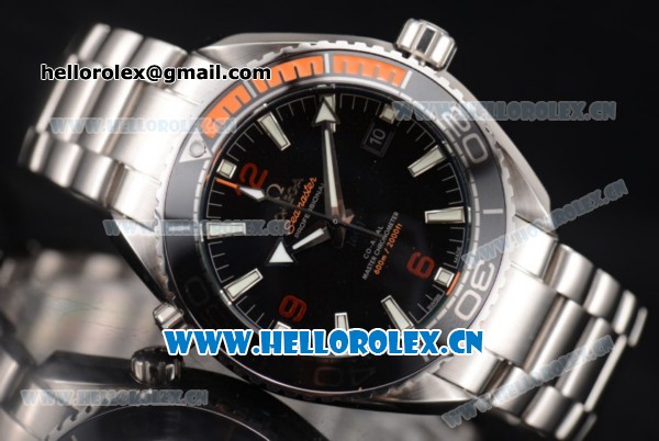 Omega Seamaster Planet Ocean 600M Co-Axial Master Chronometer Clone Omega 8900 Automatic Stainless Steel Case/Bracelet with Black Dial and Stick Markers (EF) - Click Image to Close