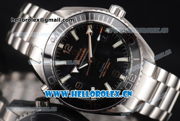 Omega Seamaster Planet Ocean 600M Co-Axial Master Chronometer Clone Omega 8900 Automatic Stainless Steel Case/Bracelet with Black Dial and PVD Bezel (EF) - Click Image to Close
