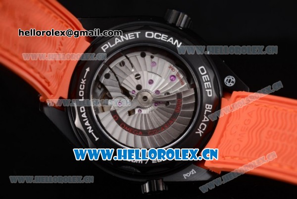 Omega Seamaster Planet Ocean 600M Clone Omega 8900 Automatic PVD Case with Grey Dial and Black/Orange Rubber Strap Stick/Arabic Numeral Markers (EF) - Click Image to Close
