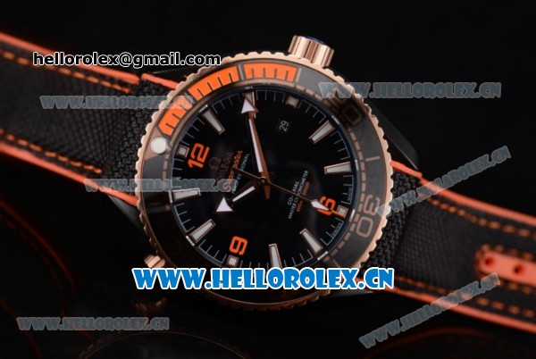 Omega Seamaster Planet Ocean 600M Clone Omega 8900 Automatic PVD Case with Black Dial and Black/Orange Rubber Strap Orange Arabic Numeral Markers (EF) - Click Image to Close
