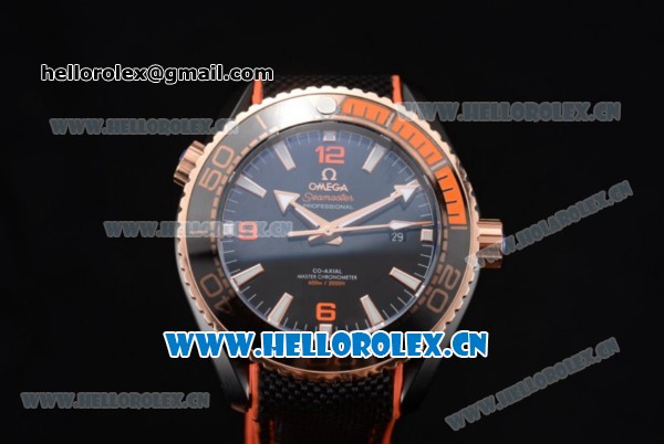 Omega Seamaster Planet Ocean 600M Clone Omega 8900 Automatic PVD Case with Black Dial and Black/Orange Rubber Strap Orange Arabic Numeral Markers (EF) - Click Image to Close