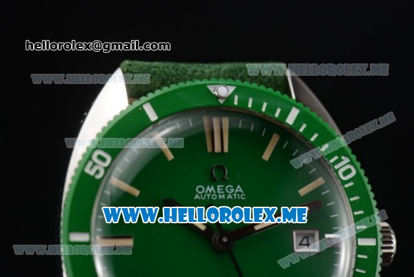 Omega Seamaster 120 Vintage Swiss ETA 2824 Automatic Steel Case with Green Dial and Green Leather Strap Stick Markers - Click Image to Close