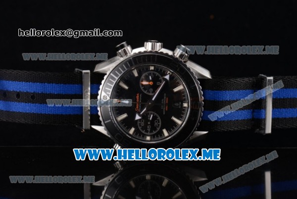 Omega Seamaster Planet Ocean Chronograph Swiss Valjoux 7750 Automatic Steel Case with Black Dial and Stick Markers Black/Blue Nylon Strap - 1:1 Original (EF) - Click Image to Close