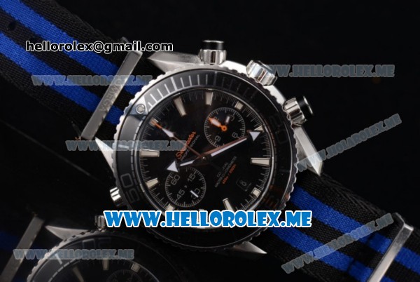 Omega Seamaster Planet Ocean Chronograph Swiss Valjoux 7750 Automatic Steel Case with Black Dial and Stick Markers Black/Blue Nylon Strap - 1:1 Original (EF) - Click Image to Close