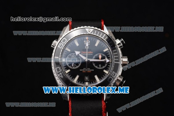 Omega Seamaster Planet Ocean Chronograph Swiss Valjoux 7750 Automatic Steel Case with Black Dial and Stick Markers Black/Red Nylon Strap (EF) - Click Image to Close