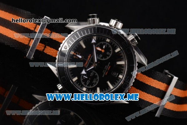 Omega Seamaster Planet Ocean Chronograph Swiss Valjoux 7750 Automatic Steel Case with Black Dial and Stick Markers Black/Orange Nylon Strap (EF) - Click Image to Close