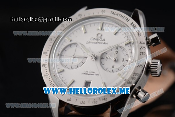 Omega Speedmaster'57 Co-Axial Clone Omega 9300 Automatic Steel Case with White Dial Black Leather Strap and White Hands (EF) - Click Image to Close