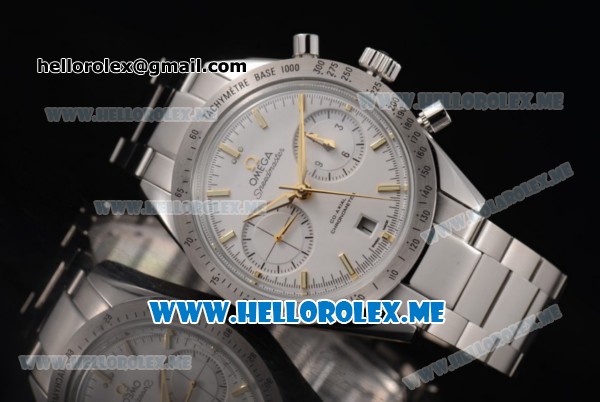 Omega Speedmaster'57 Co-Axial Clone Omega 9300 Automatic Steel Case/Bracelet with White Dial and Stick Markers Yellow Gold Hands (EF) - Click Image to Close