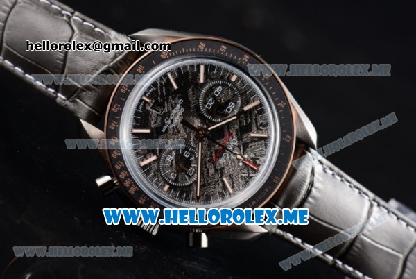 Omega Speedmaster Grey Side of the Moon Clone Omega 9301 Automatic PVD Case with Black/Grey Dial and Black Leather Strap Stick Markers - 1:1 Original (EF) - Click Image to Close