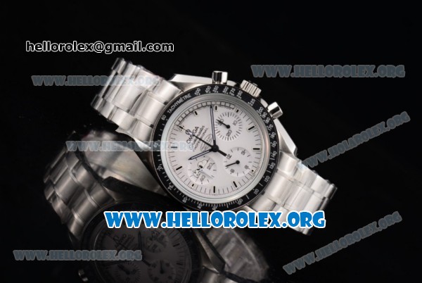 Omega Speedmaster Apollo 13 Silver Snoopy Award Limited Edition Copy Venus 75 Manual Winding Stainless Steel Case/Bracelet with White Dial and Stick Markers (EF) - Click Image to Close