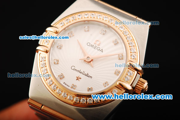 Omega Constellation Swiss Quartz Movement White Dial with Diamond Markers/Bezel and Two Tone Strap-Lady Model - Click Image to Close