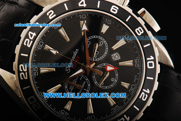 Omega Seamaster GMT Chronograph Quartz Movement Steel Case with Black Dial and Black Bezel - Click Image to Close