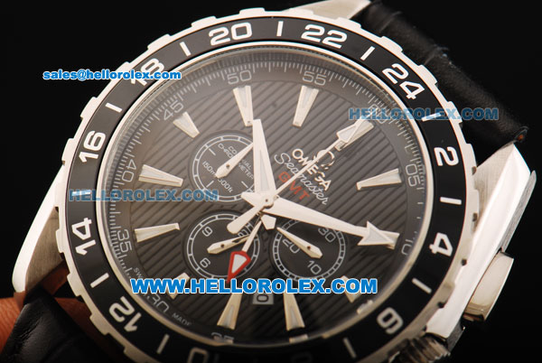 Omega Seamaster GMT Chronograph Quartz Movement Steel Case with Black Dial and Black Bezel - Click Image to Close