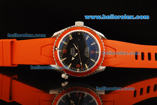 Omega Seamaster Swiss ETA 2836 Automatic Movement Steel Case with Black Dial and Orange Rubber Strap - Click Image to Close