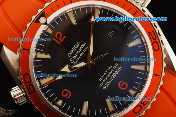 Omega Seamaster Swiss ETA 2836 Automatic Movement Steel Case with Black Dial and Orange Rubber Strap - Click Image to Close