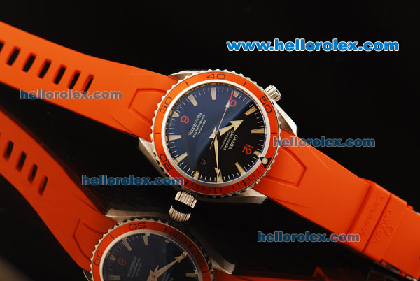 Omega Seamaster Swiss ETA 2836 Automatic Movement Steel Case with Black Dial and Orange Rubber Strap - Click Image to Close