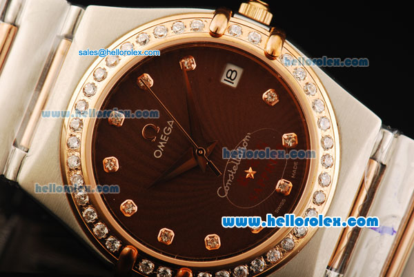 Omega Constellation Automatic Movement Steel Case with Brown Dial and Diamond Markers/Bezel - Click Image to Close