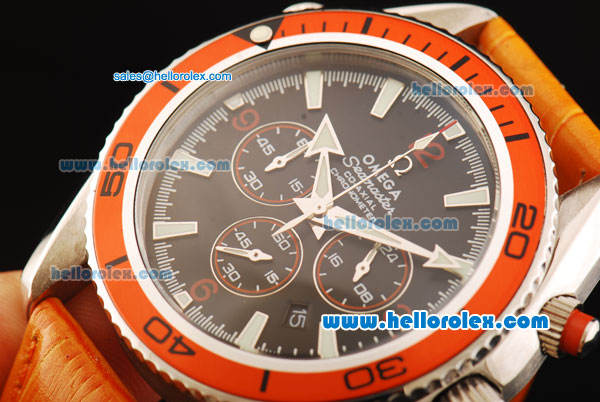 Omega Seamaster Planet Ocean Chronograph Quartz with Black Dial and Orange Leather Strap - Click Image to Close