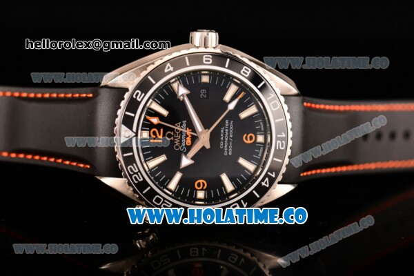 Omega Seamaster Planet Ocean 600M Co-axial GMT Clone Omega 8605 Automatic Steel Case with Black Dial and Stick/Arabic Numeral Markers (EF) - Click Image to Close
