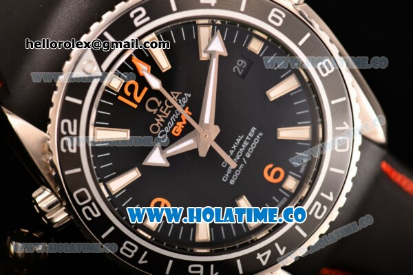 Omega Seamaster Planet Ocean 600M Co-axial GMT Clone Omega 8605 Automatic Steel Case with Black Dial and Stick/Arabic Numeral Markers (EF) - Click Image to Close