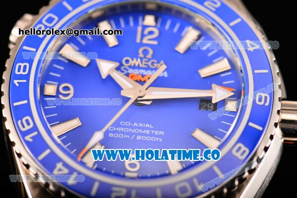 Omega Seamaster Planet Ocean 600M Co-axial GMT Clone Omega 8605 Automatic Steel Case with Blue Dial and Stick/Arabic Numeral Markers (EF) - Click Image to Close