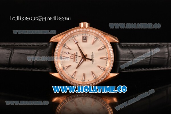 Omega Aqua Terra 150 M Co-Axial Clone Omega 8501 Automatic Rose Gold Case with White Dial and Stick Markers - Diamonds Bezel (EF) - Click Image to Close