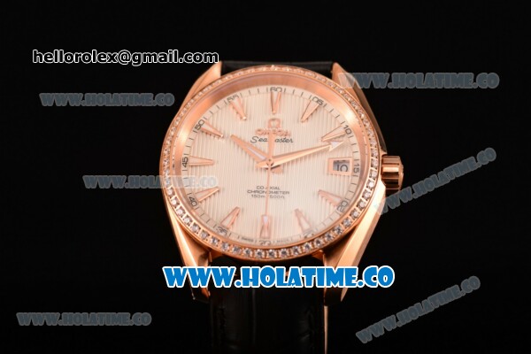 Omega Aqua Terra 150 M Co-Axial Clone Omega 8501 Automatic Rose Gold Case with White Dial and Stick Markers - Diamonds Bezel (EF) - Click Image to Close