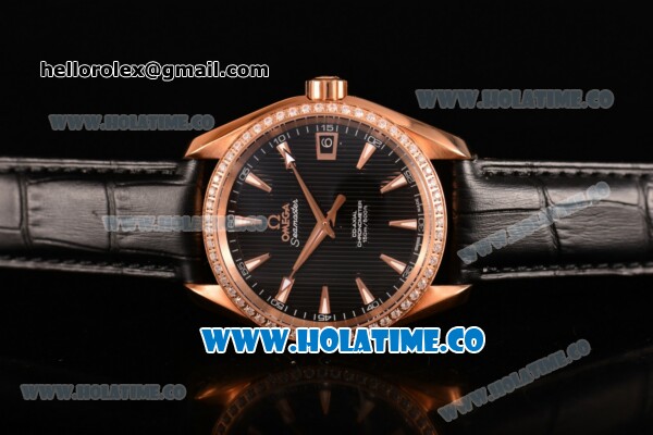 Omega Aqua Terra 150 M Co-Axial Clone Omega 8501 Automatic Rose Gold Case with Black Dial and Stick Markers - Diamonds Bezel (EF) - Click Image to Close