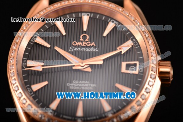 Omega Aqua Terra 150 M Co-Axial Clone Omega 8501 Automatic Rose Gold Case with Black Dial and Stick Markers - Diamonds Bezel (EF) - Click Image to Close
