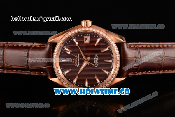 Omega Aqua Terra 150 M Co-Axial Clone Omega 8501 Automatic Rose Gold Case with Brown Dial and Stick Markers - Diamonds Bezel (EF) - Click Image to Close