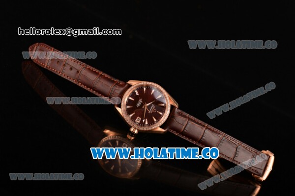 Omega Aqua Terra 150 M Co-Axial Clone Omega 8501 Automatic Rose Gold Case with Brown Dial and Stick Markers - Diamonds Bezel (EF) - Click Image to Close