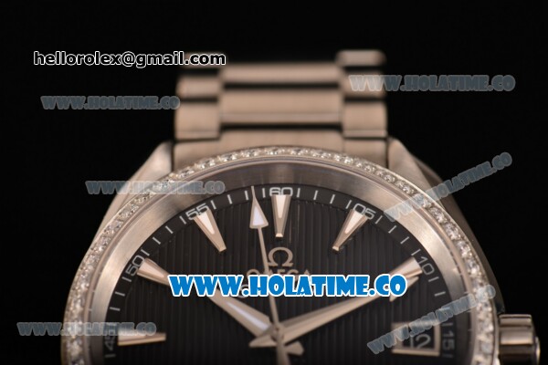 Omega Aqua Terra 150 M Co-Axial Clone Omega 8501 Automatic Steel Case/Bracelet with Black Dial and Stick Markers - Diamonds Bezel(EF) - Click Image to Close