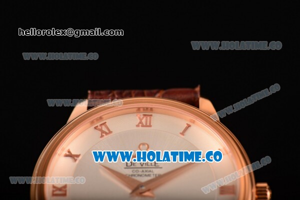 Omega De Ville Co-Axial Asia Automatic Rose Gold Case with White Dial and Roman Numeral Markers - Click Image to Close