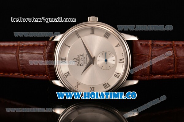 Omega De Ville Co-Axial Asia Automatic Steel Case with White Dial Roman Numeral Markers and Brown Leather Strap - Click Image to Close