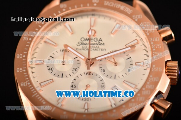 Omega Speedmaster Moonwatch Co-Axial Chronograph Miyota OS20 Quartz Rose Gold Case with White Dial and Stick Markers - Click Image to Close