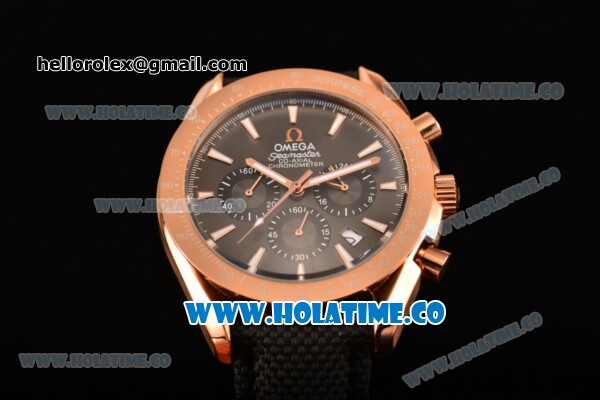 Omega Speedmaster Moonwatch Co-Axial Chronograph Miyota OS20 Quartz Rose Gold Case with Black Dial and White Stick Markers - Click Image to Close