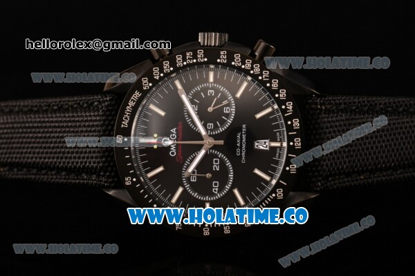 Omega Speedmaster Moonwatch Co-Axial Chronograph Miyota Quartz PVD Case with Black Dial and White Stick Markers - Click Image to Close