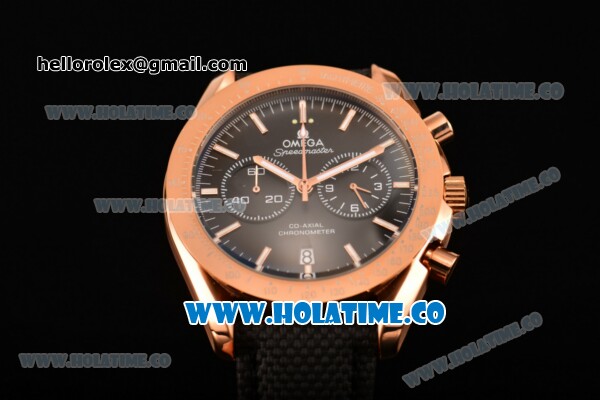 Omega Speedmaster '57 Co-Axial Chronograph Miyota Quartz Rose Gold Case with White Stick Markers and Black Dial - Click Image to Close