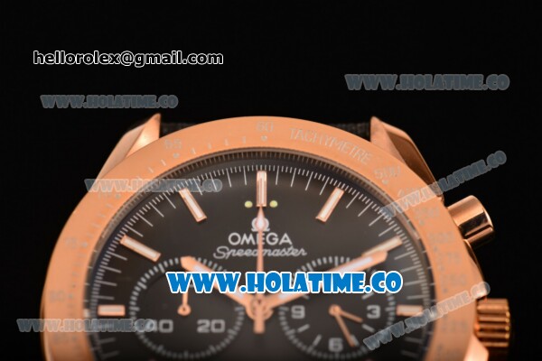 Omega Speedmaster '57 Co-Axial Chronograph Miyota Quartz Rose Gold Case with White Stick Markers and Black Dial - Click Image to Close