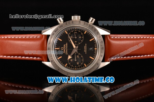 Omega Speedmaster '57 Co-Axial Chronograph Clone Omega 9300 Automatic Steel Case with Black Dial Stick Markers and Brown Leather Strap (EF) - Click Image to Close