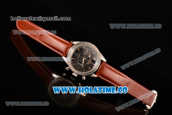 Omega Speedmaster '57 Co-Axial Chronograph Clone Omega 9300 Automatic Steel Case with Black Dial Stick Markers and Brown Leather Strap (EF) - Click Image to Close
