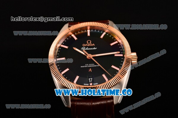 Omega Constellation Globemaster Co-Axial Master Chronometer Clone Omega 8901 Automatic Steel Case with Black Dial and Stick Markers - Rose Gold Bezel - Click Image to Close