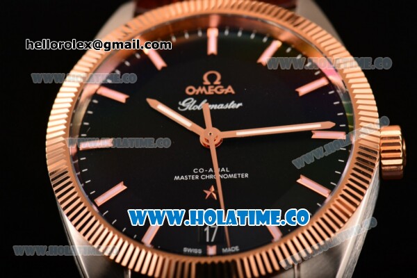 Omega Constellation Globemaster Co-Axial Master Chronometer Clone Omega 8901 Automatic Steel Case with Black Dial and Stick Markers - Rose Gold Bezel - Click Image to Close