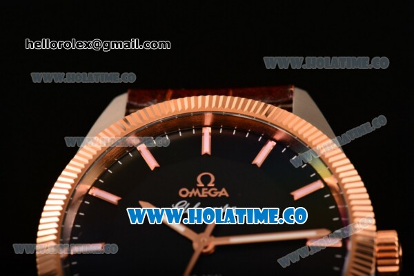 Omega Constellation Globemaster Co-Axial Master Chronometer Clone Omega 8901 Automatic Steel Case with Black Dial and Stick Markers - Rose Gold Bezel - Click Image to Close