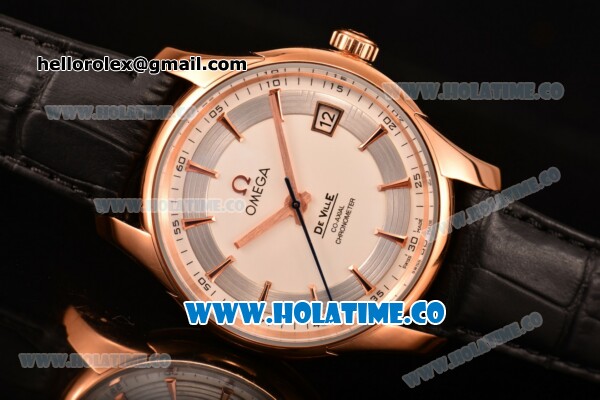 Omega De Ville Hour Vision Clone Omega 8500 Automatic Rose Gold Case with White Dial and Rose Gold Stick Markers (KW) - Click Image to Close