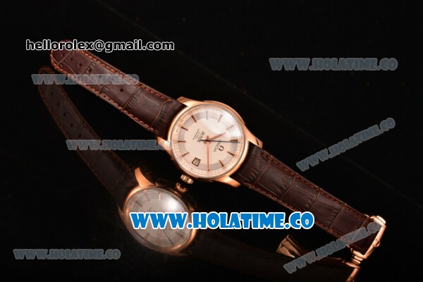 Omega De Ville Hour Vision Clone Omega 8500 Automatic Rose Gold Case with White Dial Brown Leather Strap and Rose Gold Stick Markers (KW) - Click Image to Close